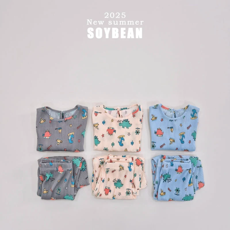 Soybean - Korean Children Fashion - #Kfashion4kids - Pleated Dino Top Bottom Set