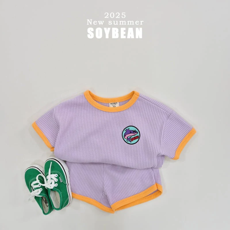Soybean - Korean Children Fashion - #childofig - Waffle Embroidery Top Bottom Set - 3