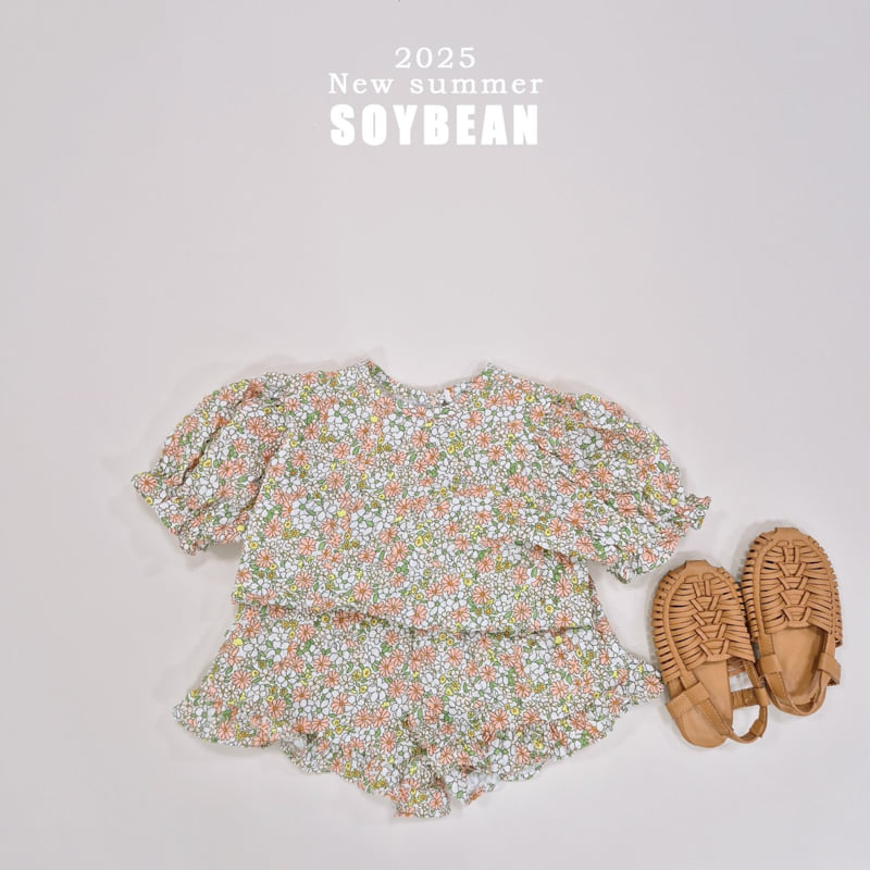Soybean - Korean Children Fashion - #designkidswear - Flower Puff Top Bottom Set Set - 10