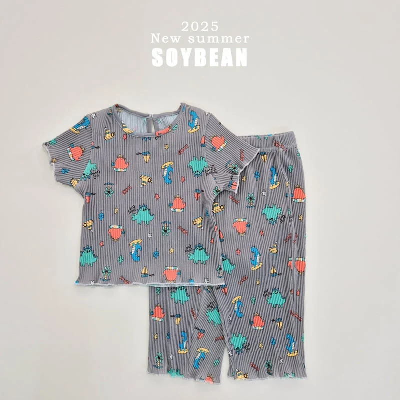 Soybean - Korean Children Fashion - #designkidswear - Pleated Dino Top Bottom Set - 11