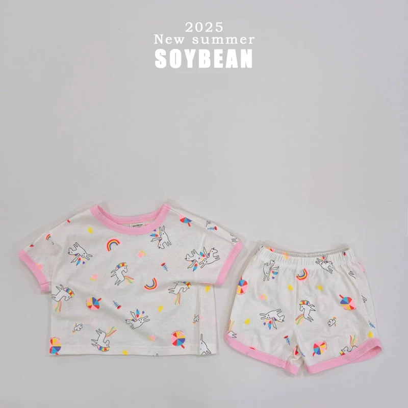 Soybean - Korean Children Fashion - #designkidswear - Unicorn Ringer Top Bottom Set - 5