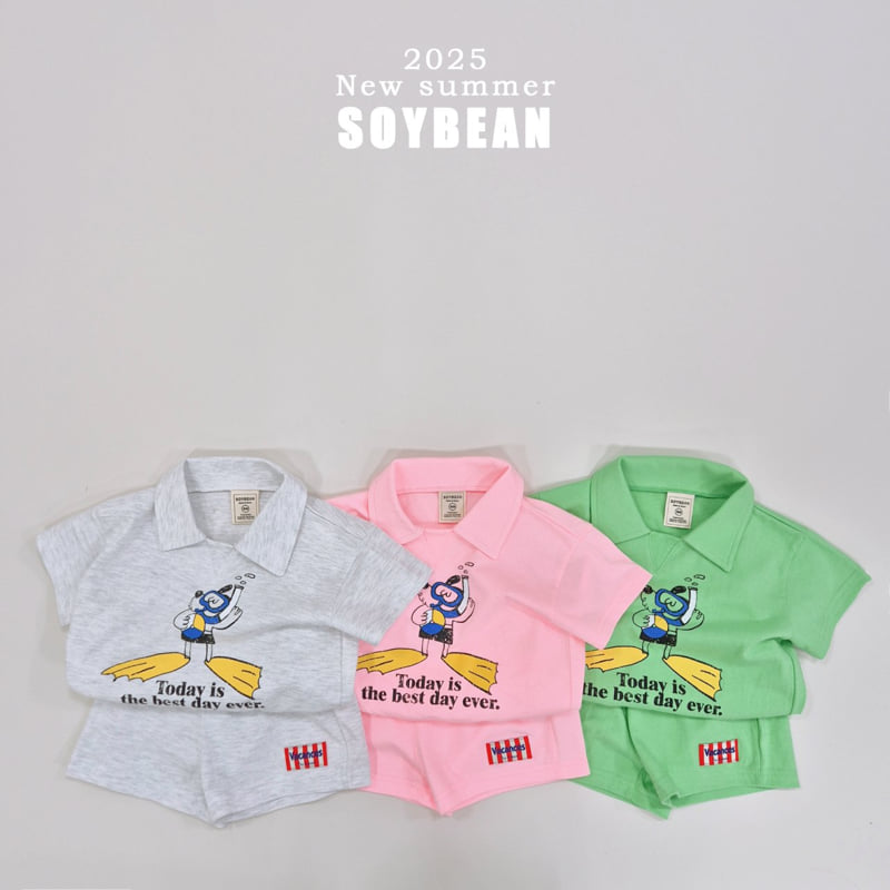 Soybean - Korean Children Fashion - #discoveringself - Collar Snorkeling Top Bottom Set