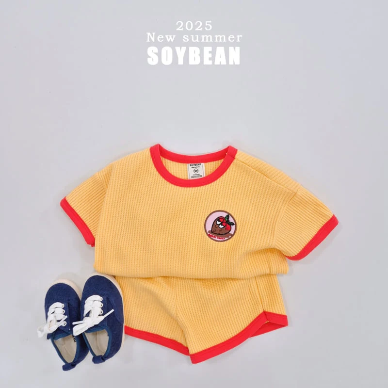 Soybean - Korean Children Fashion - #discoveringself - Waffle Embroidery Top Bottom Set - 6
