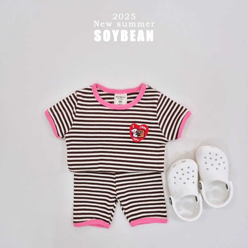 Soybean - Korean Children Fashion - #discoveringself - Heart Rib Top Bottom Set - 3