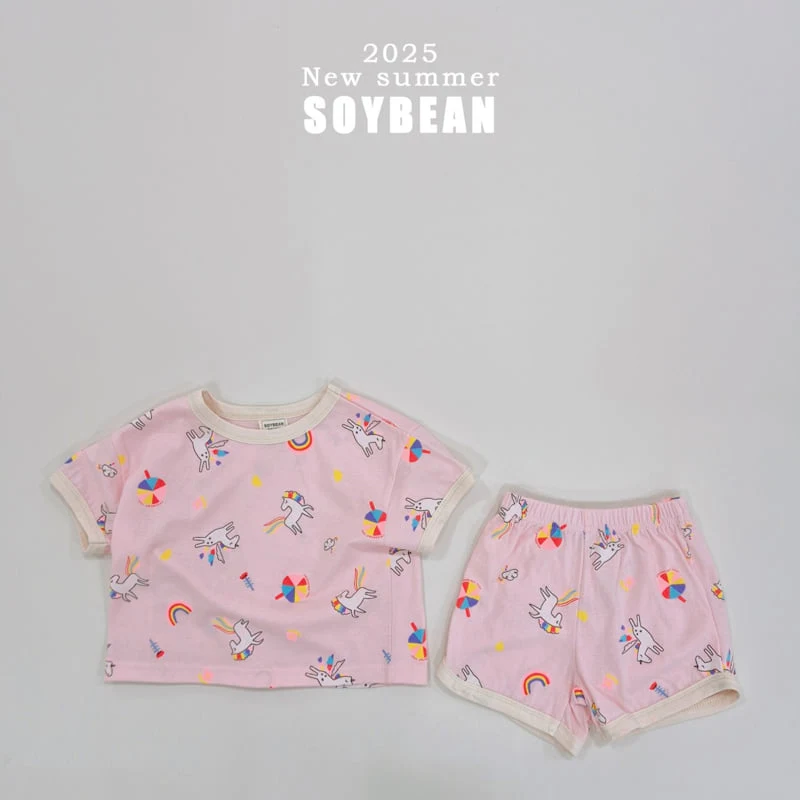 Soybean - Korean Children Fashion - #discoveringself - Unicorn Ringer Top Bottom Set - 6