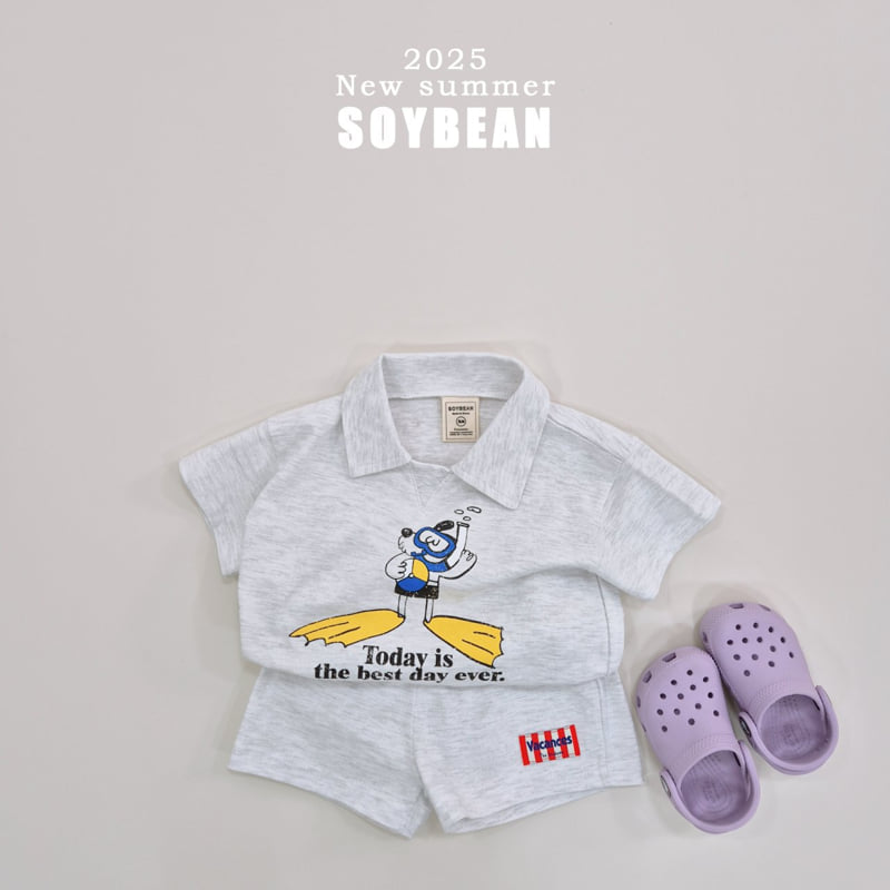 Soybean - Korean Children Fashion - #kidsshorts - Collar Snorkeling Top Bottom Set - 3