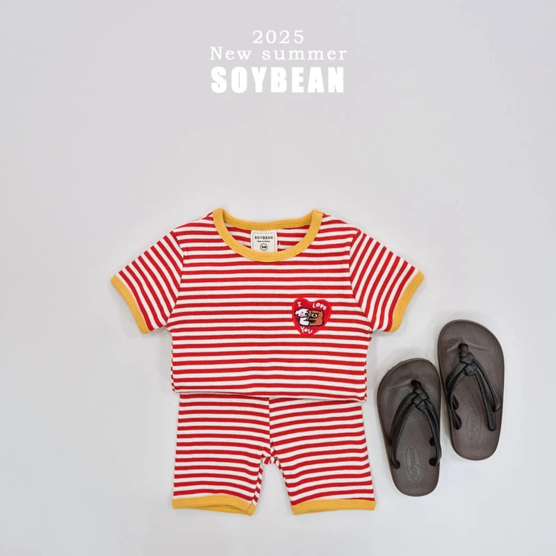 Soybean - Korean Children Fashion - #kidsshorts - Heart Rib Top Bottom Set - 5