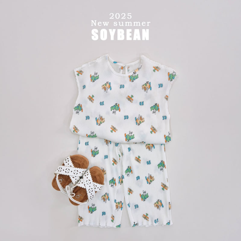 Soybean - Korean Children Fashion - #kidsshorts - Pleated Airplane Top Bottom Set - 3