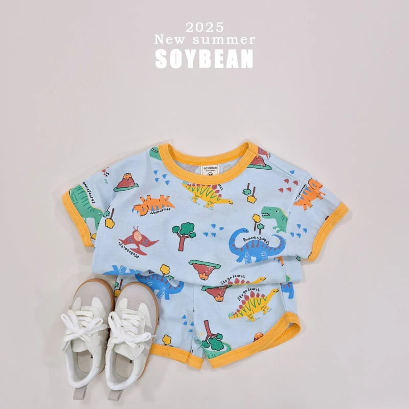 Soybean - Korean Children Fashion - #kidsshorts - Dino Ringer Top Bottom Set - 3