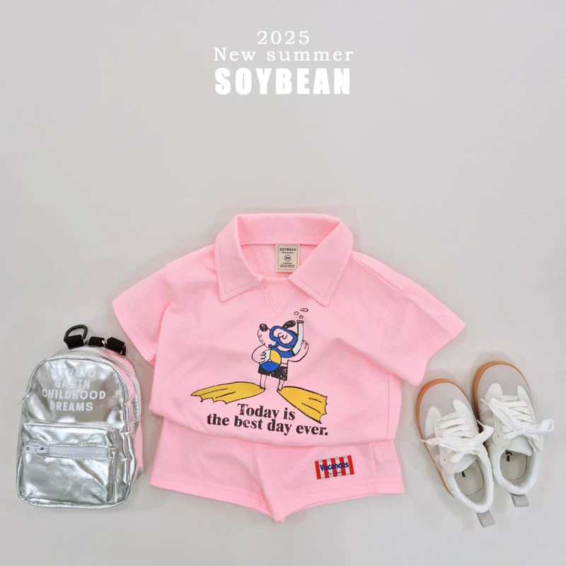 Soybean - Korean Children Fashion - #kidsshorts - Collar Snorkeling Top Bottom Set - 4