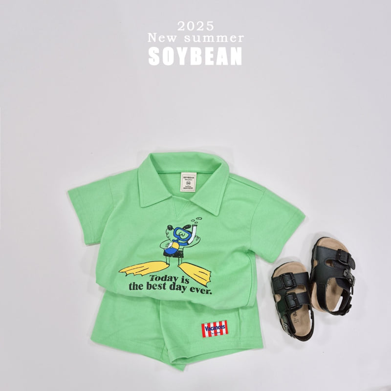 Soybean - Korean Children Fashion - #kidzfashiontrend - Collar Snorkeling Top Bottom Set - 5