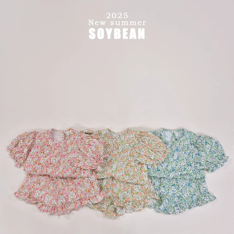 Soybean - Korean Children Fashion - #kidzfashiontrend - Flower Puff Top Bottom Set Set