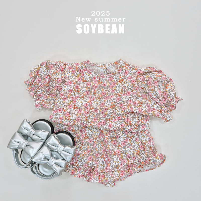 Soybean - Korean Children Fashion - #littlefashionista - Flower Puff Top Bottom Set Set - 4