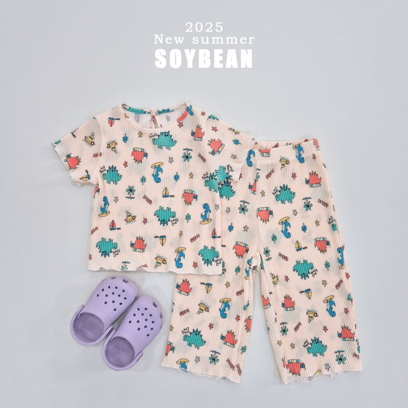 Soybean - Korean Children Fashion - #magicofchildhood - Pleated Dino Top Bottom Set - 3