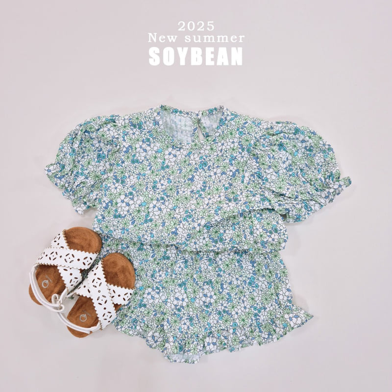 Soybean - Korean Children Fashion - #minifashionista - Flower Puff Top Bottom Set Set - 5