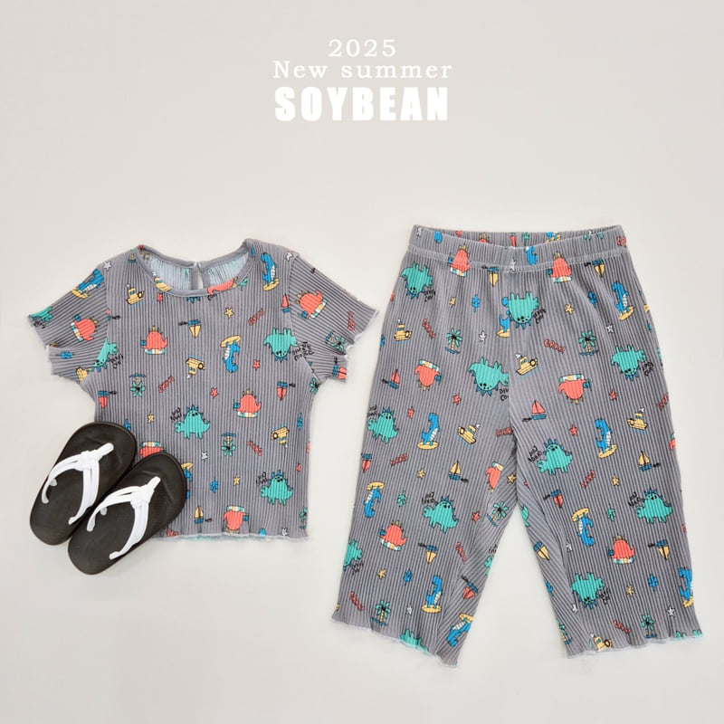 Soybean - Korean Children Fashion - #stylishchildhood - Pleated Dino Top Bottom Set - 8