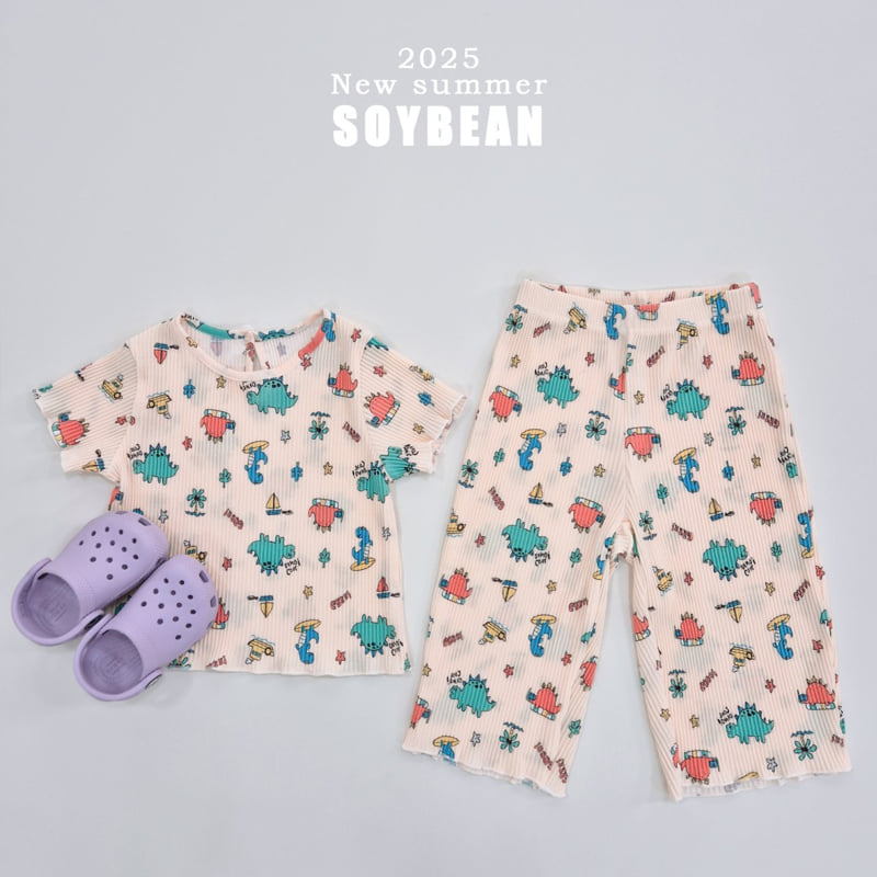 Soybean - Korean Children Fashion - #todddlerfashion - Pleated Dino Top Bottom Set - 6