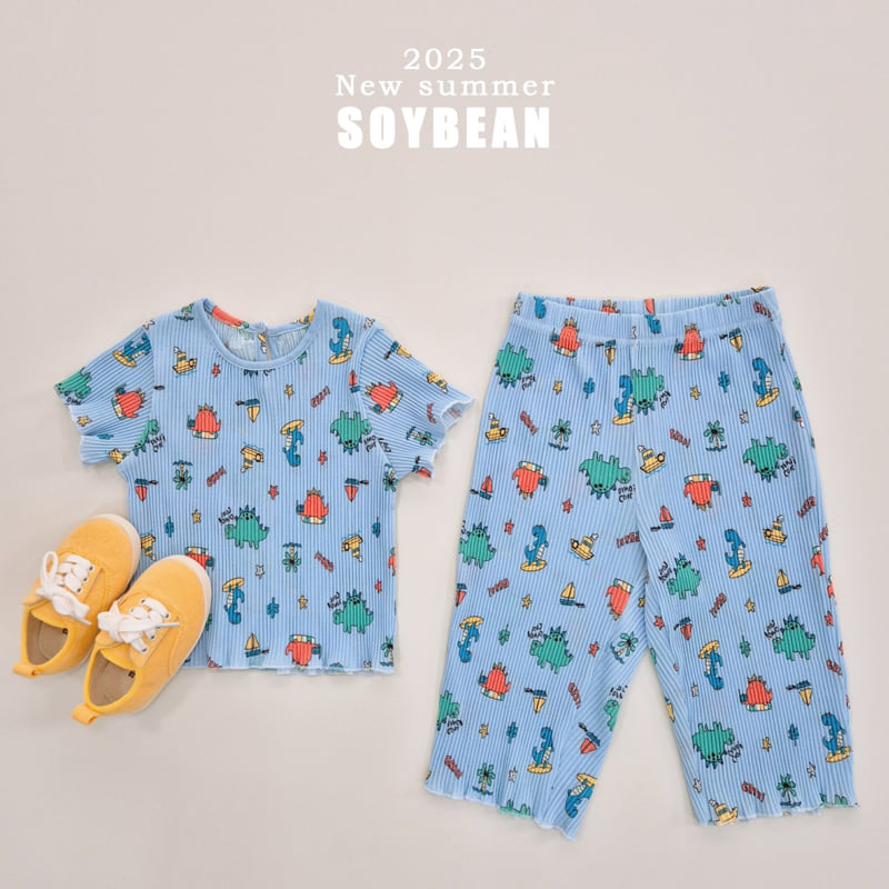 Soybean - Korean Children Fashion - #toddlerclothing - Pleated Dino Top Bottom Set - 7