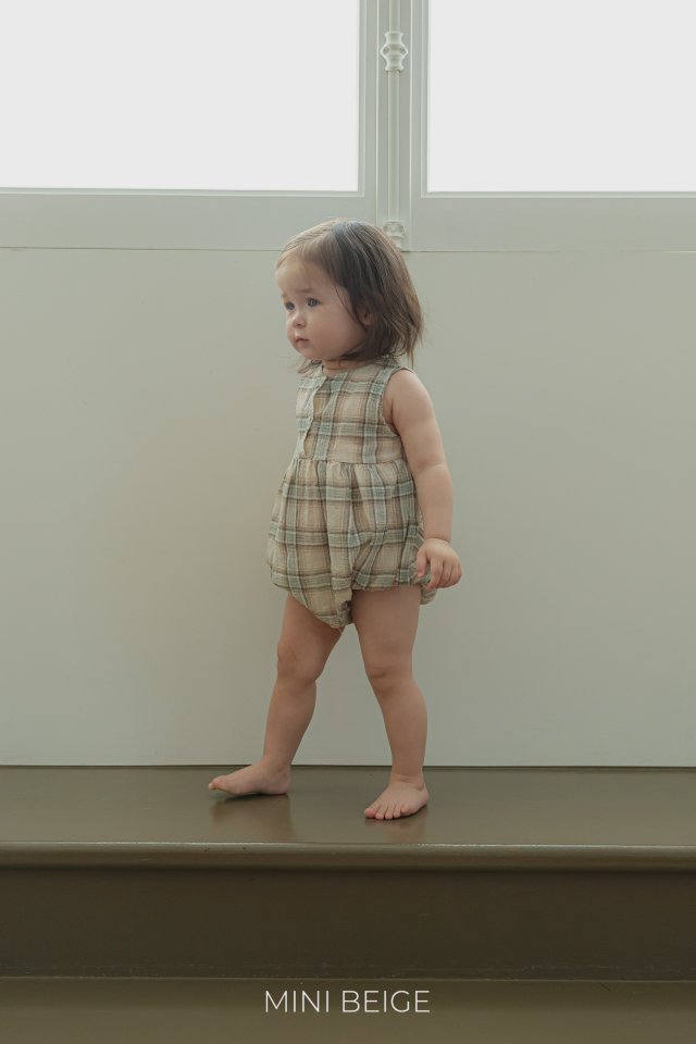 The Beige - Korean Baby Fashion - #onlinebabyboutique - Check Pintuck Sleeveless Suit - 5