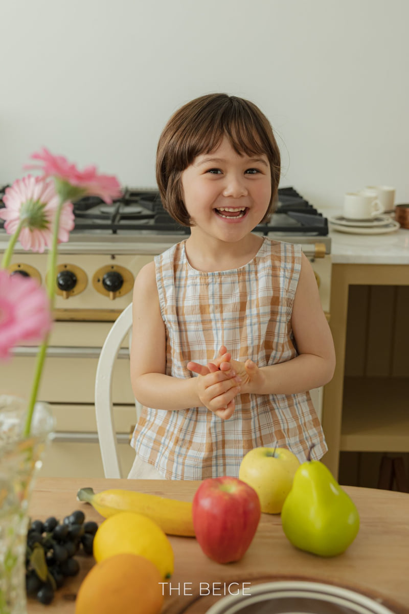 The Beige - Korean Baby Fashion - #onlinebabyshop - Check Linen Sleeveless - 12