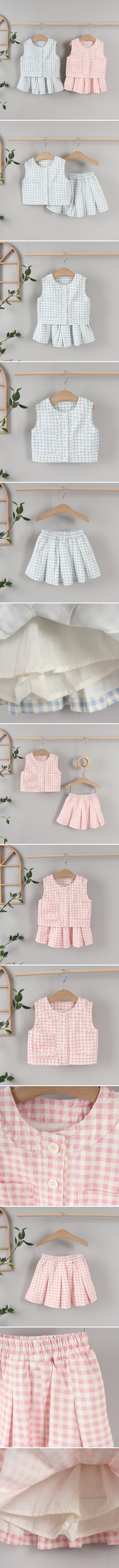 Tony - Korean Children Fashion - #Kfashion4kids - Check Skirt Top Bottom Set