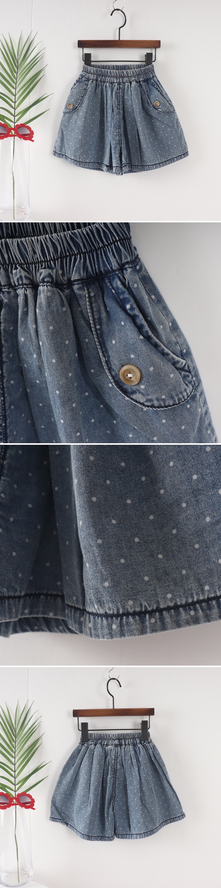 Tony - Korean Children Fashion - #discoveringself - Dot Denim Skirt Shorts