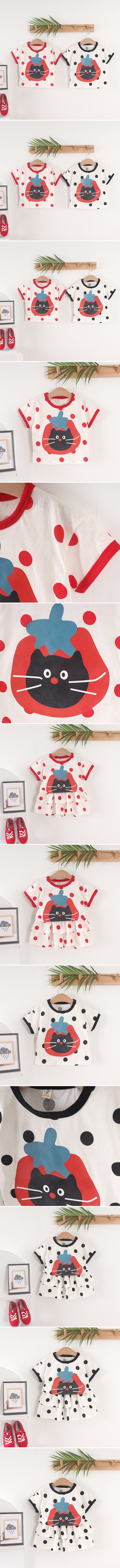 Tony - Korean Children Fashion - #kidsshorts - Polka Dot Tomato Cat Tee  