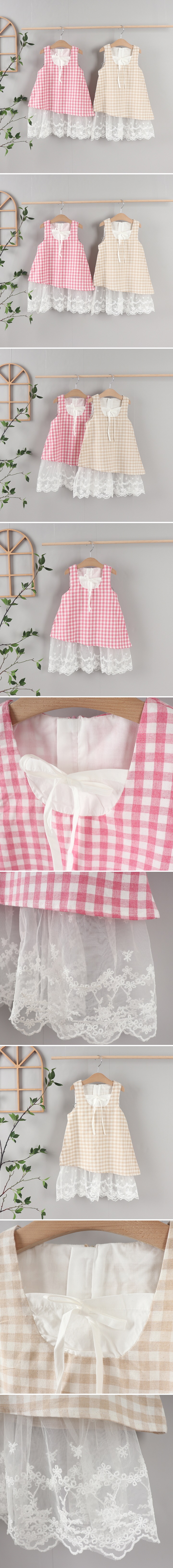 Tony - Korean Children Fashion - #magicofchildhood - Lace Check Dress