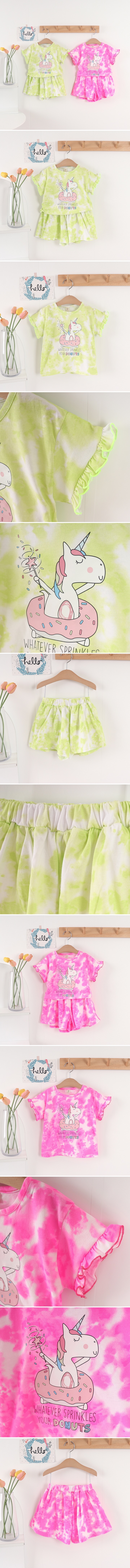 Tony - Korean Children Fashion - #prettylittlegirls - Unicorn Water Printed Top Bottom Set