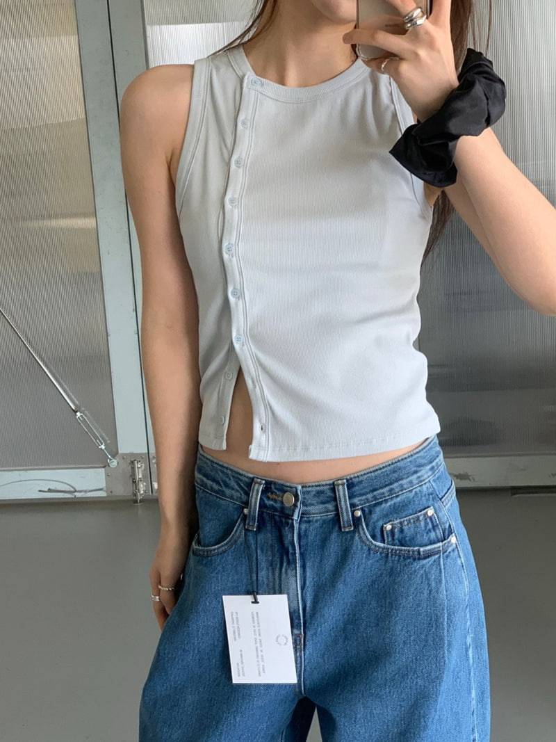 Unbound - Korean Women Fashion - #womensfashion - Unbalance Rib Sleeveless Tee - 6