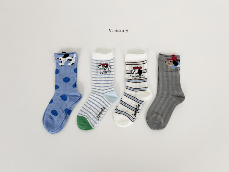 V Bunny - Korean Children Fashion - #childofig - Blue Dot Socks Set
