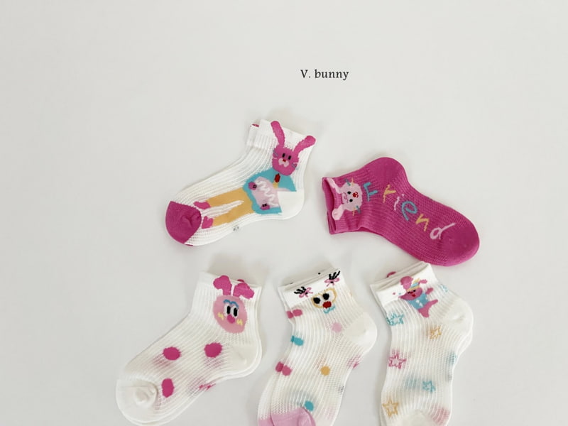 V Bunny - Korean Children Fashion - #kidsstore - Pink Friend Socks Set - 4