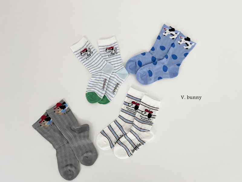 V Bunny - Korean Children Fashion - #littlefashionista - Blue Dot Socks Set - 10