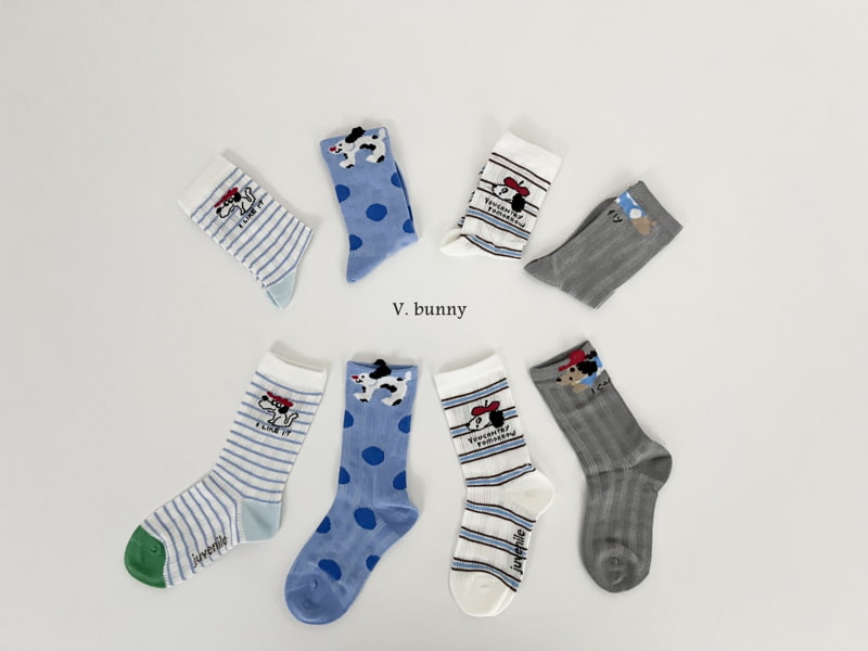 V Bunny - Korean Children Fashion - #magicofchildhood - Blue Dot Socks Set - 11