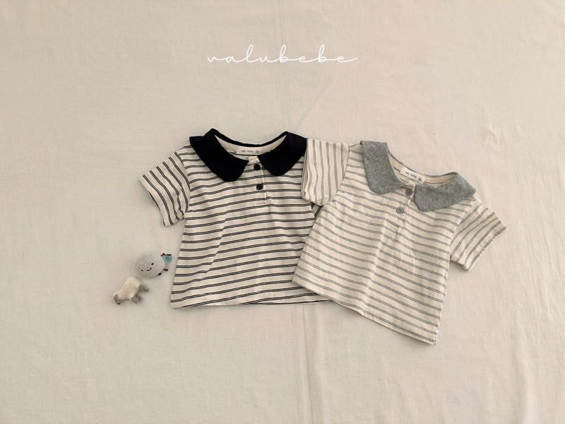 Valu Bebe - Korean Baby Fashion - #babyclothing - Bebe J Stripe Collar Tee - 6