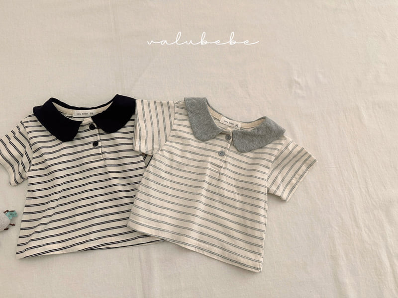 Valu Bebe - Korean Baby Fashion - #babyoutfit - Kids J Stripe Collar Tee - 12