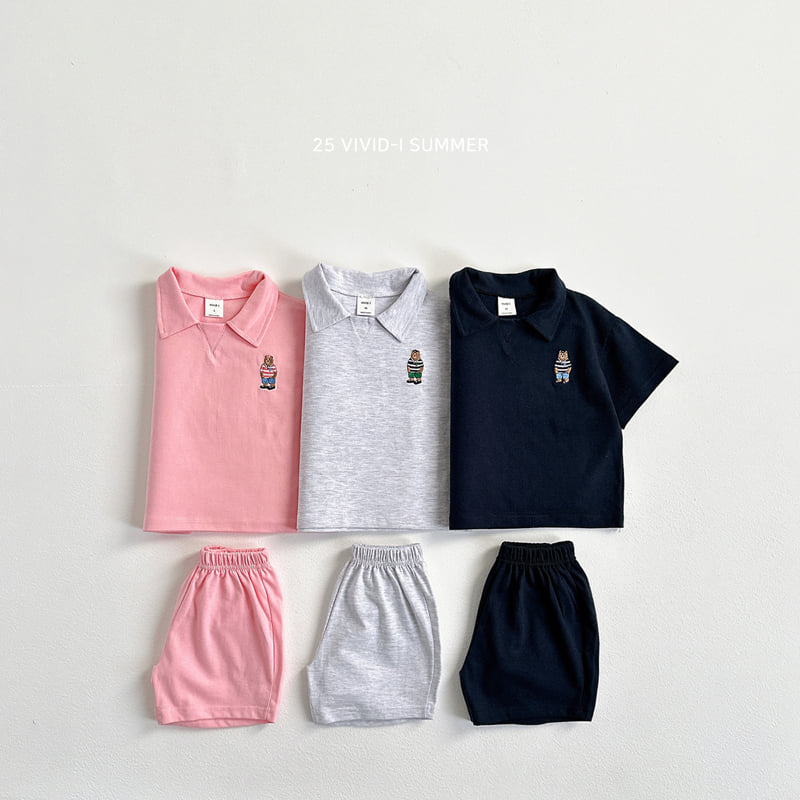 Vivid I - Korean Children Fashion - #Kfashion4kids - Embroidery Collar Short Sleeve Set