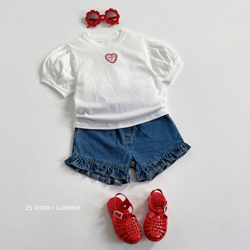 Vivid I - Korean Children Fashion - #childofig - Heart Embroidery Puff Tee - 12