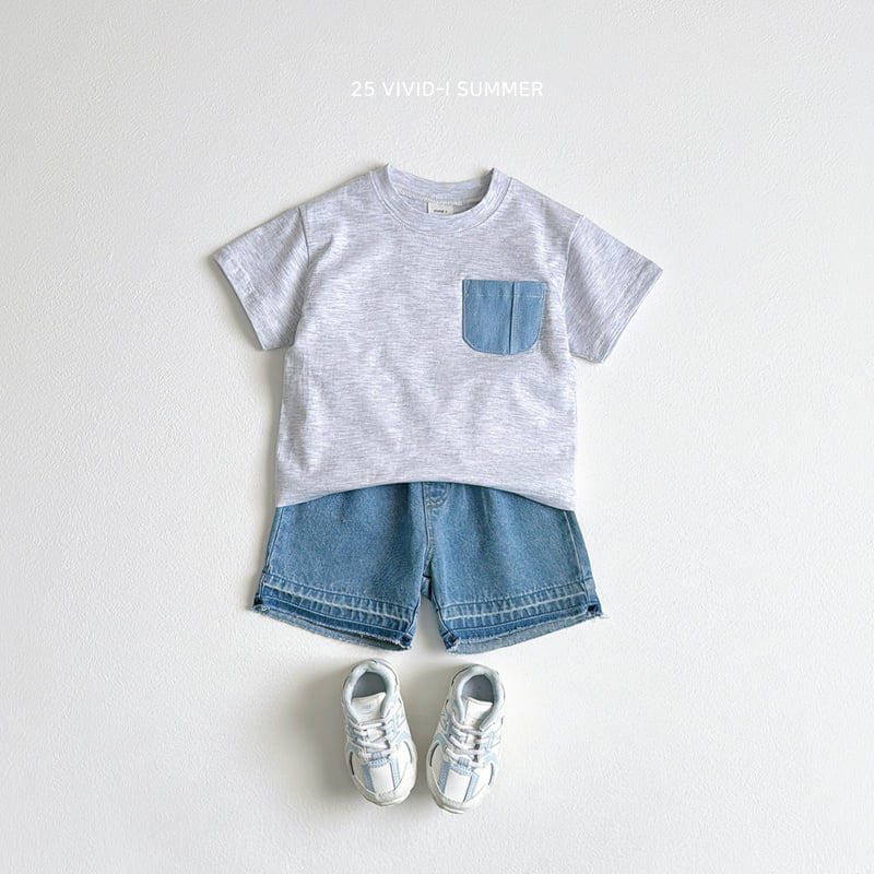 Vivid I - Korean Children Fashion - #childrensboutique - Denim Pocket Short Sleeve Tee - 12