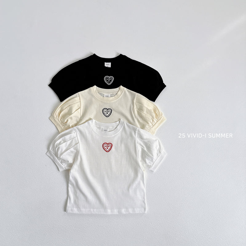 Vivid I - Korean Children Fashion - #designkidswear - Heart Embroidery Puff Tee
