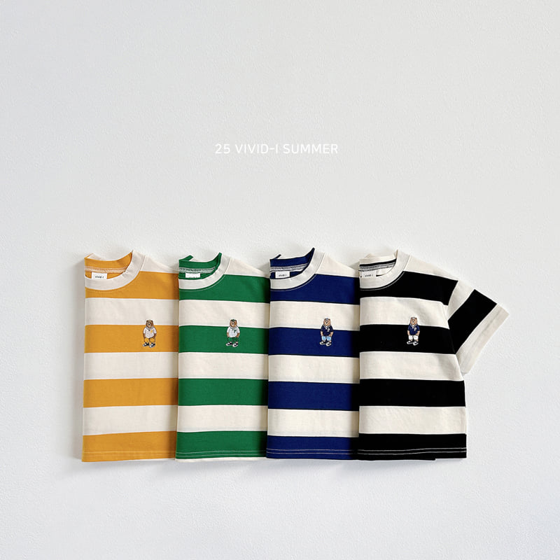 Vivid I - Korean Children Fashion - #fashionkids - Big Stripe Embroidery Short Sleeve Tee
