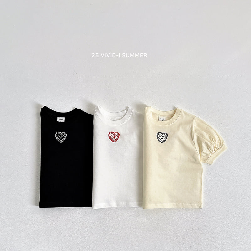 Vivid I - Korean Children Fashion - #fashionkids - Heart Embroidery Puff Tee - 3