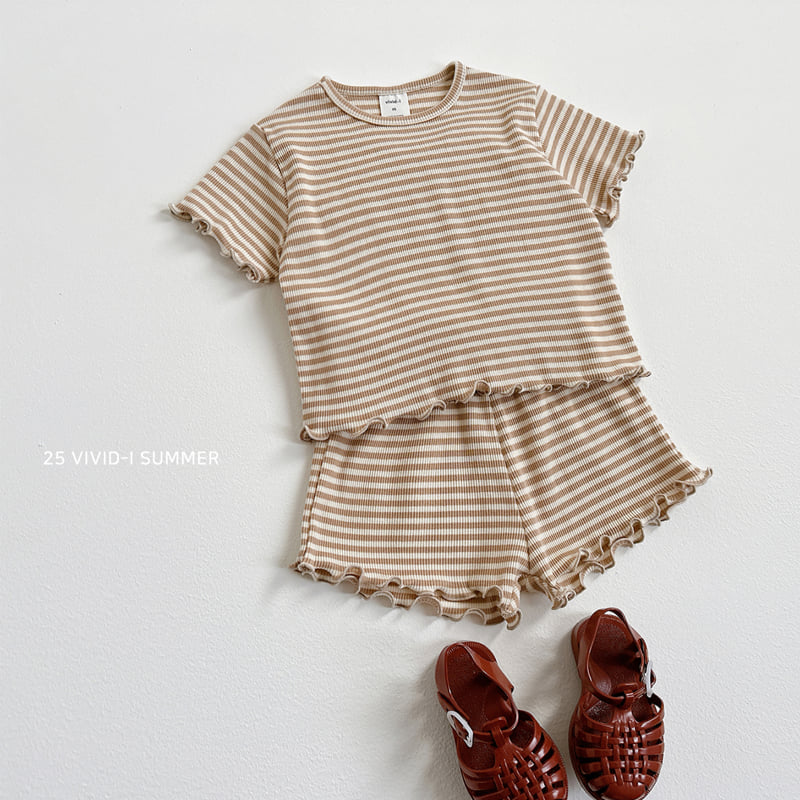 Vivid I - Korean Children Fashion - #kidsshorts - Stripe Wave Set - 12