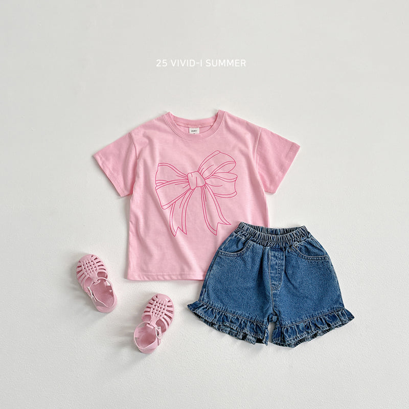 Vivid I - Korean Children Fashion - #kidsshorts - Ribbon Long Short Sleeve Tee - 7