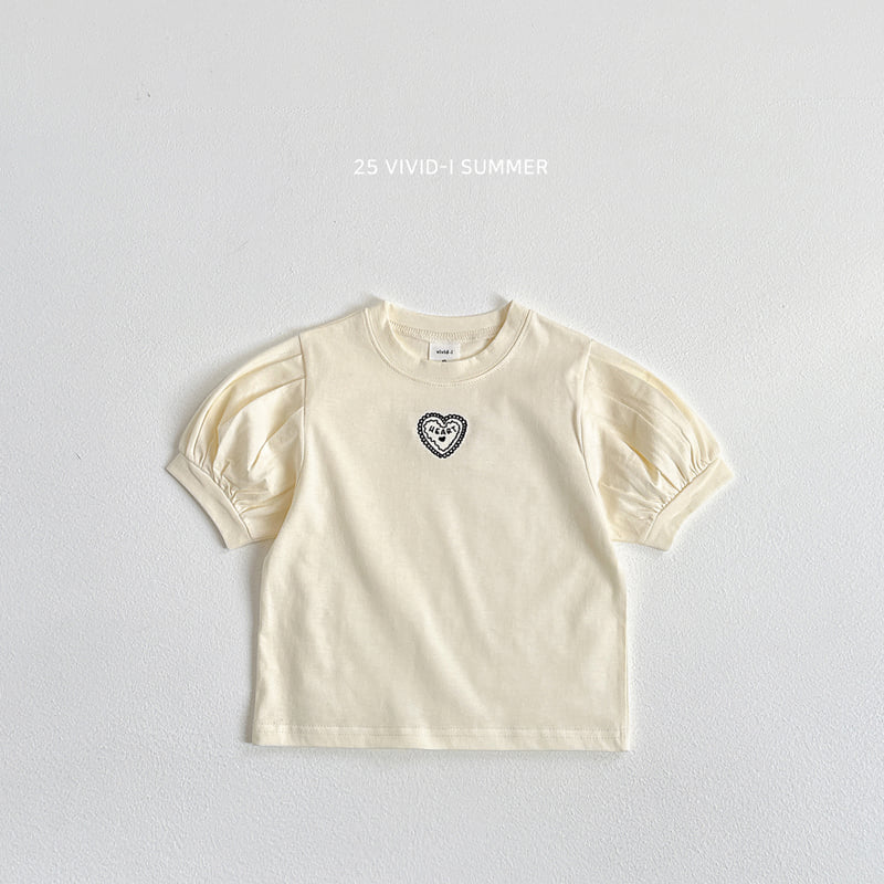 Vivid I - Korean Children Fashion - #fashionkids - Heart Embroidery Puff Tee - 4
