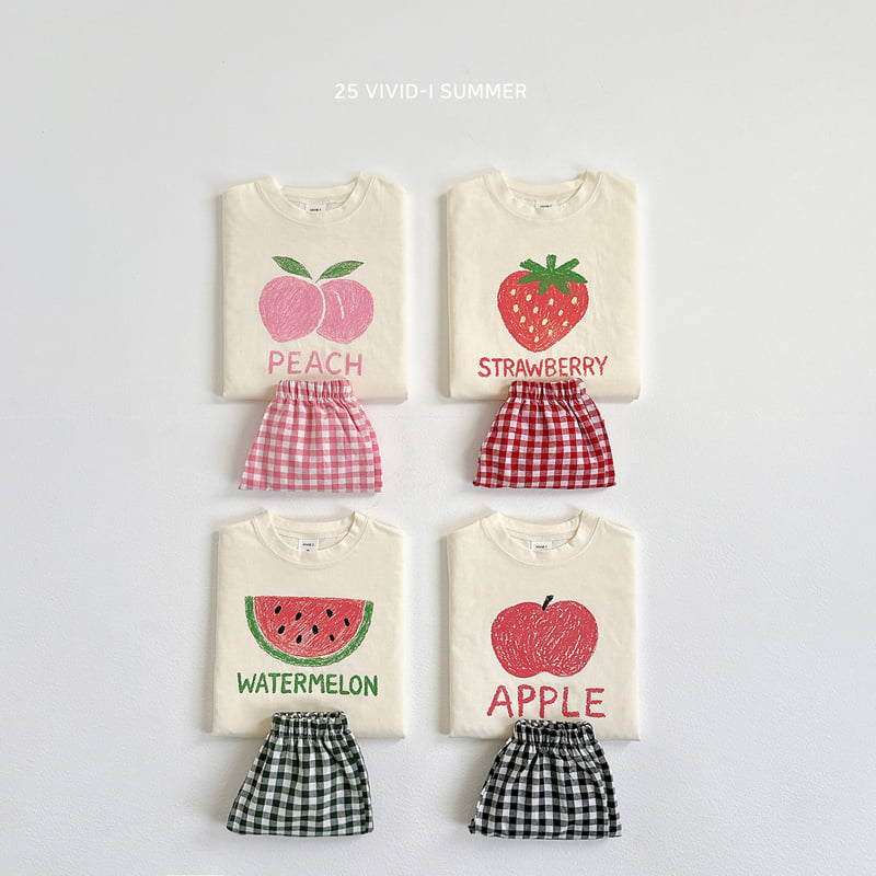 Vivid I - Korean Children Fashion - #kidsshorts - Sketch Fruit Check Set - 3