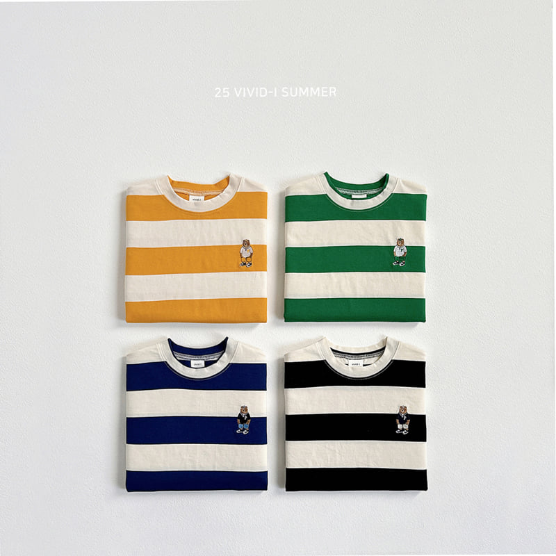 Vivid I - Korean Children Fashion - #kidsstore - Big Stripe Embroidery Short Sleeve Tee - 3