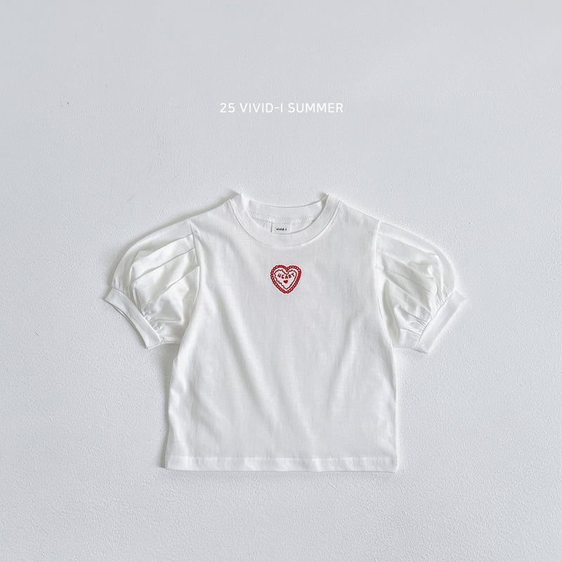 Vivid I - Korean Children Fashion - #kidsstore - Heart Embroidery Puff Tee - 5