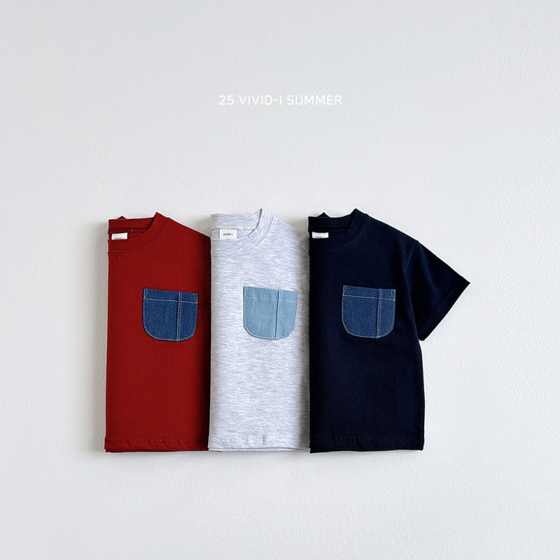 Vivid I - Korean Children Fashion - #kidsstore - Denim Pocket Short Sleeve Tee