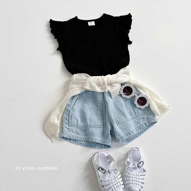 Vivid I - Korean Children Fashion - #kidzfashiontrend - Slub Denim Shorts - 8